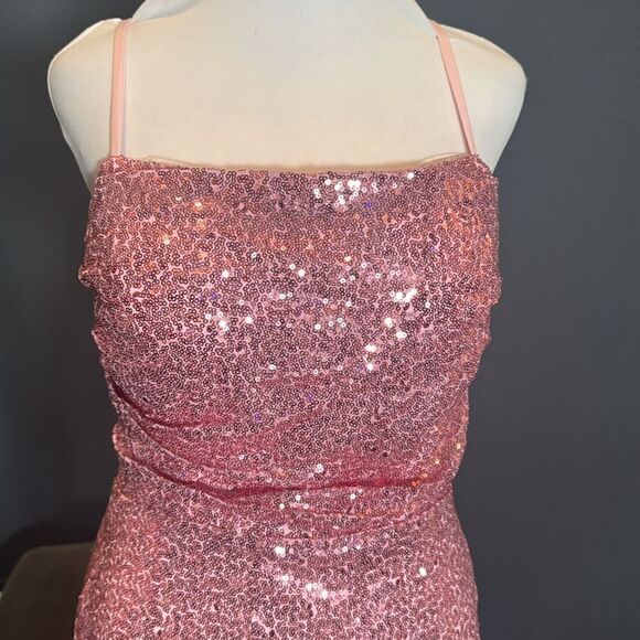 Women’s Pink Sequined Short Homecoming Party Dress Ruffle Hem CorsetBack Size 4 - Picture 3 of 16
